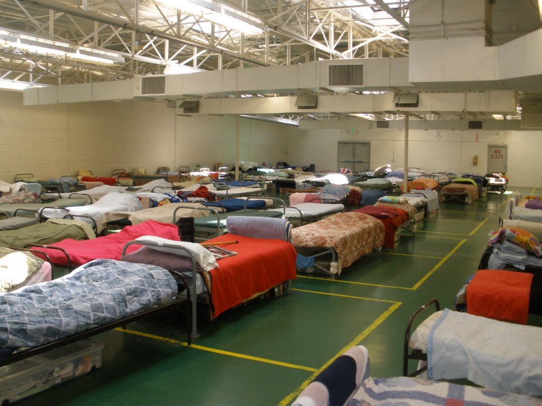 Sleeping area at the Watkins Homeless Shelter